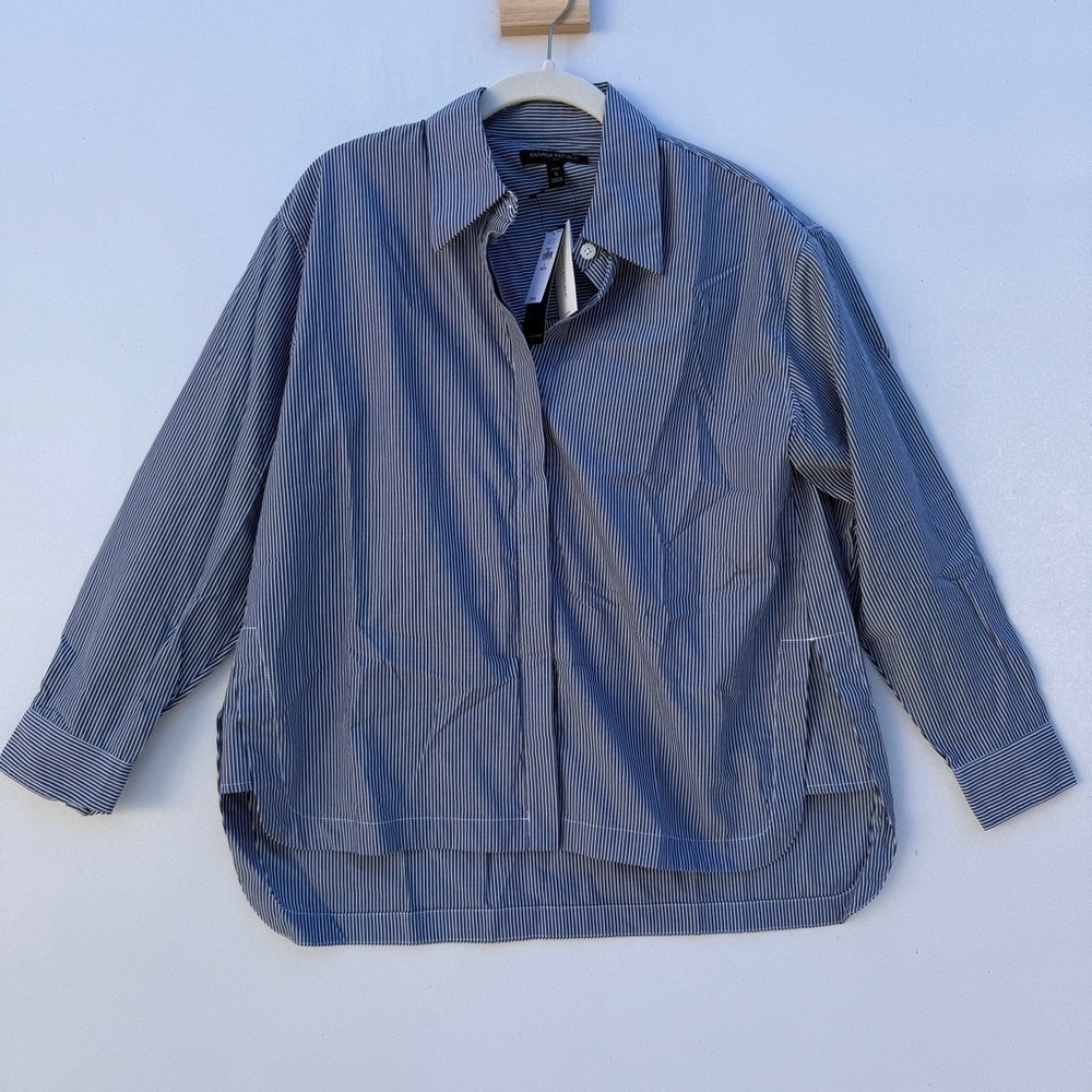 Banana‎ Republic Oversized Cotton Navy Striped Button Down Women's Petite Small